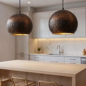 Handcrafted Patina Copper Dome Pendant Light: Rustic Moroccan Lighting