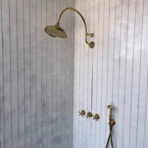 Handcrafted Solid Brass Round Shower Head & Handheld Set, Unlacquered Brass Shower System