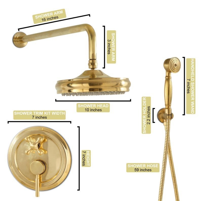 products-HandheldwithRough-InValve5.jpg ShowerLux Unlacquered Brass Shower System, Wall Mounted Rain & Handheld with Rough-In Valve - Image 5