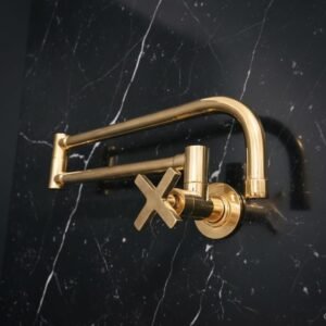 Unlacquered Brass Pot Filler: Cross Handle Folding Kitchen Faucet