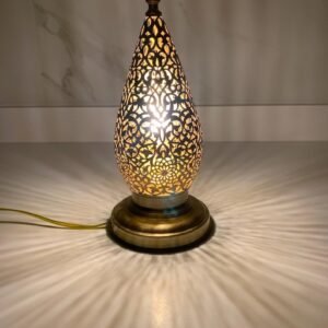 Moroccan Handmade Brass Lamp – Elegant Teardrop Design with Intricate Cutouts | Warm Lamp Light Decor | Bronze Table Lamp | Brass Lampshade.