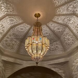 Large Moroccan Brass Pendant Light – Handmade Chandelier Ceiling Lamp
