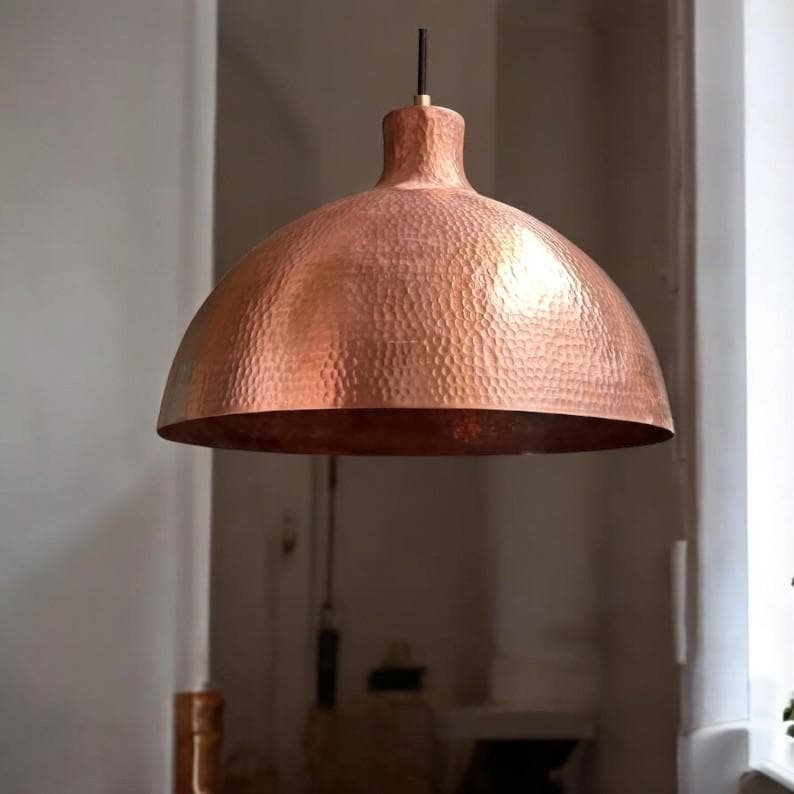products-HandmadeHammered10.jpg Handmade Hammered Copper Dome Pendant Light: Farmhouse Kitchen Lighting - Image 3