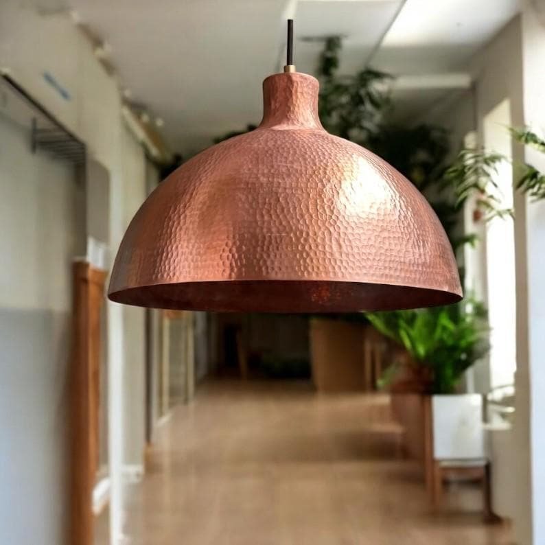 products-HandmadeHammered3.jpg Handmade Hammered Copper Dome Pendant Light: Farmhouse Kitchen Lighting