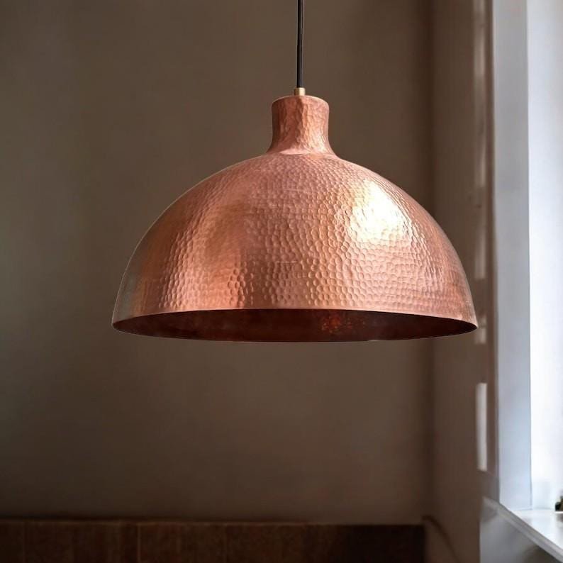 products-HandmadeHammered5.jpg Handmade Hammered Copper Dome Pendant Light: Farmhouse Kitchen Lighting - Image 4