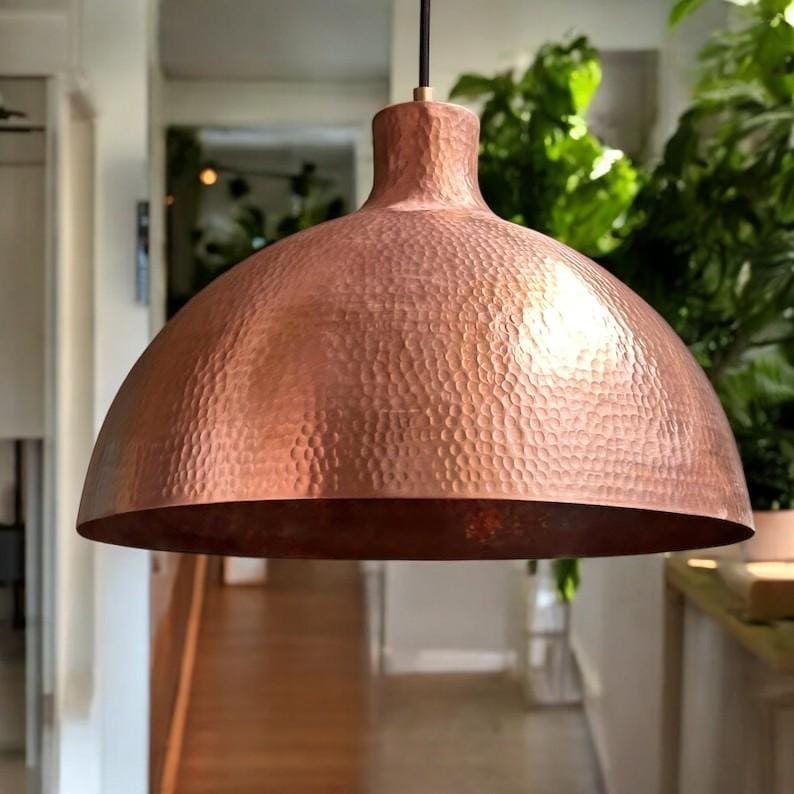products-HandmadeHammered7.jpg Handmade Hammered Copper Dome Pendant Light: Farmhouse Kitchen Lighting - Image 10