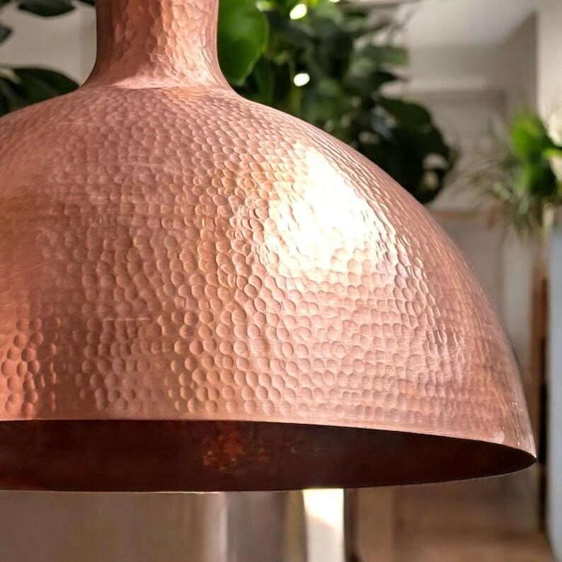 products-HandmadeHammered8.jpg Handmade Hammered Copper Dome Pendant Light: Farmhouse Kitchen Lighting - Image 7