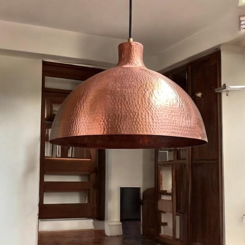 products-HandmadeHammered9.jpg Handmade Hammered Copper Dome Pendant Light: Farmhouse Kitchen Lighting - Image 5