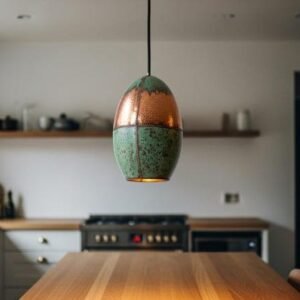 Moroccan Copper & Green Patina Brass Pendant Light - Handmade Oval Ceiling Lamp