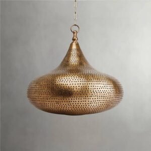 Bronze Moroccan Pendant Light – Handmade Brass Teardrop Hanging Ceiling Lamp