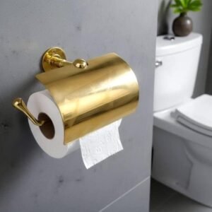 Solid Brass Toilet Paper Holder with Cover - Unlacquered Vintage Style