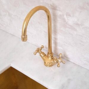 Unlacquered Brass Single Hole Kitchen Faucet, Swivel Spout Sink Bar Tap