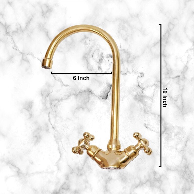 products-HoleDesignForBathroom1.jpg Unlacquered Brass Basin Faucet, Vintage Double Handle Tap, Single Hole Design For Bathroom - Image 5