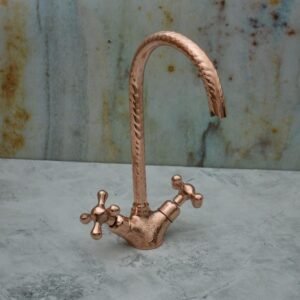 Copper Finish Gooseneck Bathroom Faucet, Powder Room Farmhouse Bathroom Vessel Sink Hot Cold water tap, Vintage Sink Faucet