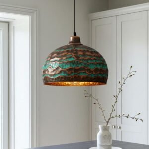 Handmade Oxidized Copper Dome Pendant Light: Industrial Farmhouse Lighting