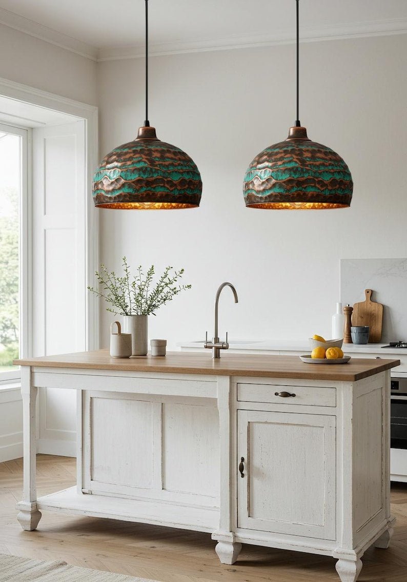 products-IndustrialFarmhouseLight2.jpg Handmade Oxidized Copper Dome Pendant Light: Industrial Farmhouse Lighting - Image 2