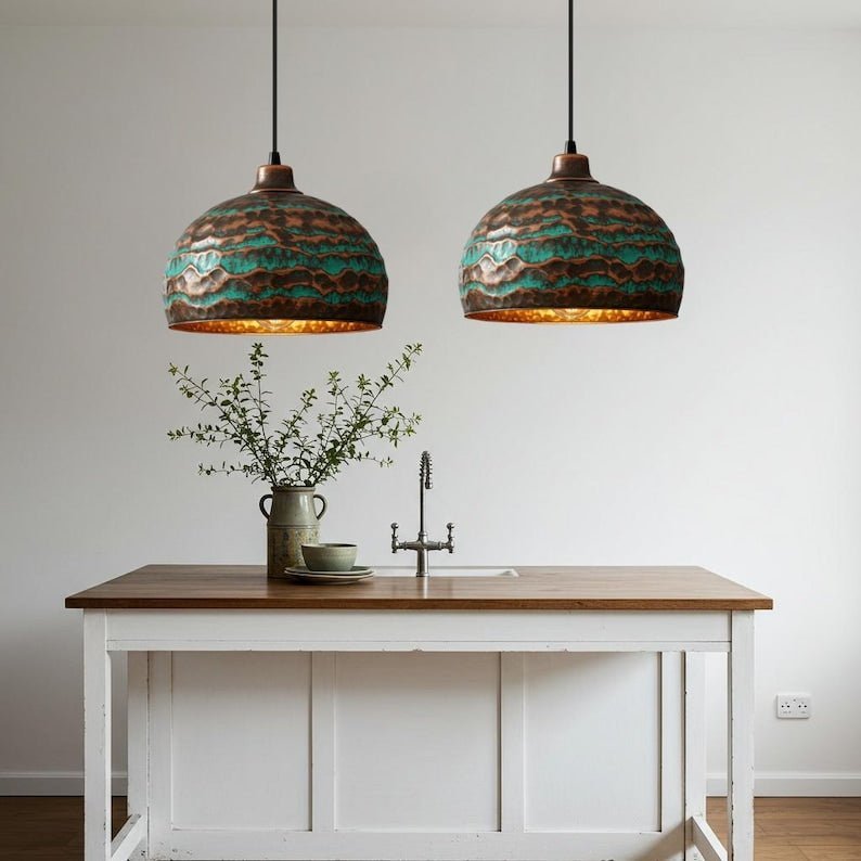 products-IndustrialFarmhouseLight4.jpg Handmade Oxidized Copper Dome Pendant Light: Industrial Farmhouse Lighting - Image 4