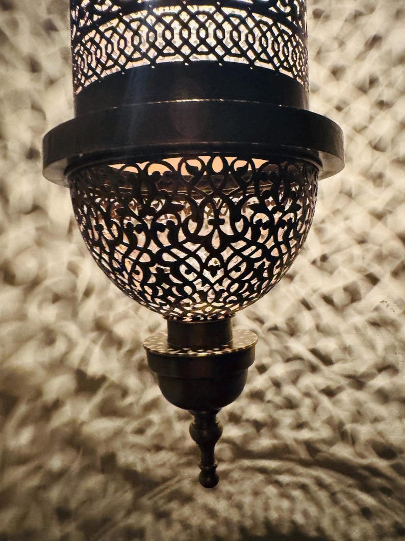 products-Intricate1.jpg Moroccan Brass Pendant Light, Tall Hanging Lantern Fixture with Intricate Filigree Design - Image 5