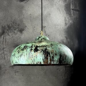 Oxidized Copper Kitchen Island Lighting , Green Patina Pendant Light