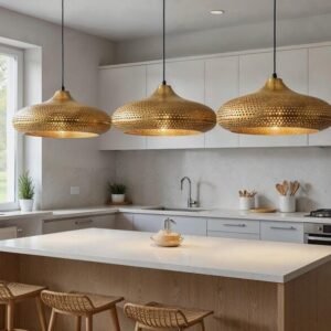 Handmade Moroccan Brass Pendant Light: Dome Ceiling Lamp, Kitchen Island Lighting