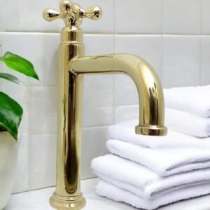 Unlacquered Brass Bathroom Faucet: L-Shape Single Handle Vanity Faucet