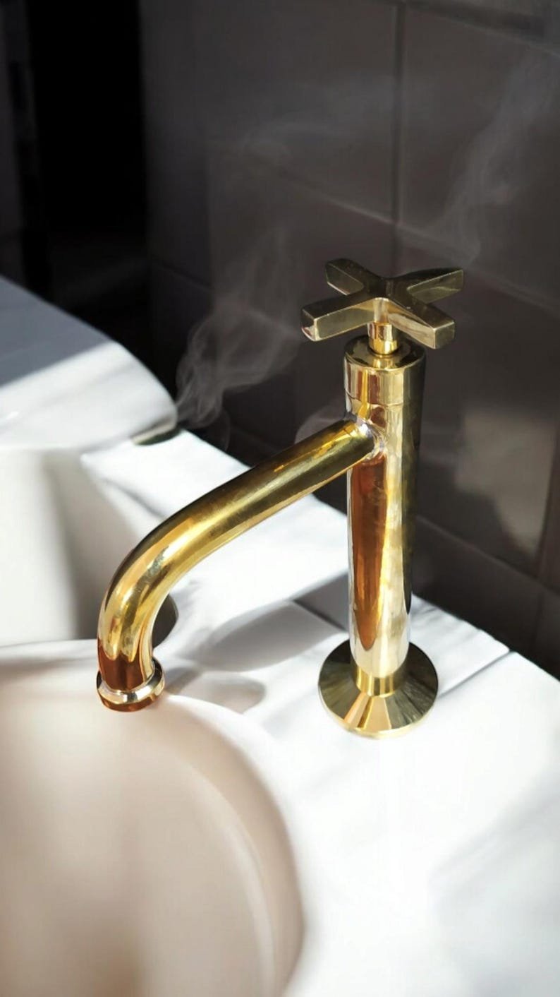products-L-ShapeSingleHandle3.jpg Unlacquered Brass Bathroom Faucet: L-Shape Single Handle Vanity Faucet - Image 4