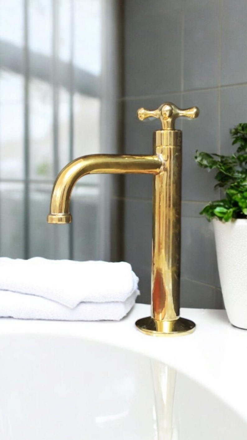 products-L-ShapeSingleHandle4.jpg Unlacquered Brass Bathroom Faucet: L-Shape Single Handle Vanity Faucet - Image 5
