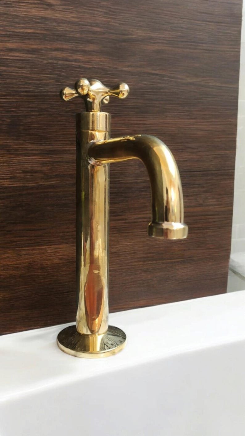 products-L-ShapeSingleHandle5.jpg Unlacquered Brass Bathroom Faucet: L-Shape Single Handle Vanity Faucet - Image 2