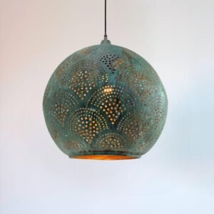Oxidized Copper Kitchen Island Light – Handmade Perforated Hanging Globe Lamp for Rustic Decor