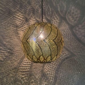 Bronze Globe Pendant Light – Hand-Pierced Moroccan Brass Ceiling Lamp with Shadow Pattern