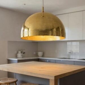 Large Brass Dome Pendant Lamp: Moroccan Perforated Ceiling Light