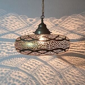 Moroccan Brass Hanging Lantern: Boho Pendant Light Fixture