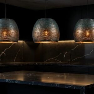 Handcrafted Hammered Copper Pendant Light: Green Patina Dome Lamp