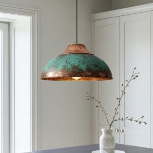Handmade Oxidized Copper Dome Pendant Light: Industrial Farmhouse Lighting