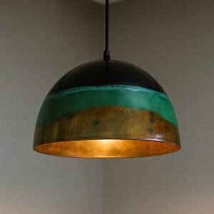 Handcrafted Green Patina Copper Pendant Light - Rustic Island Lighting