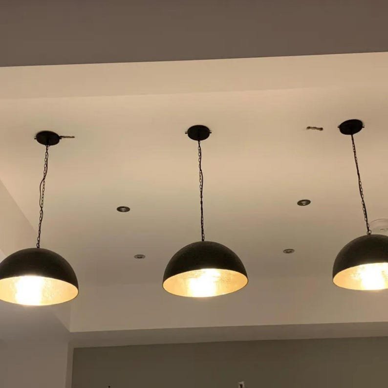 products-LivingRoomLighting6.jpg Black Brass Dome Pendant Light–Handmade Moroccan Ceiling Fixtures-Adjustable Cord & Chain–Kitchen,Dining Room,Living Room Lighting - Image 4