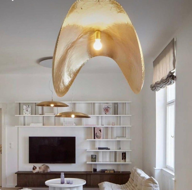 products-Lotuslamppendantlight3.jpg Gold Leaf Pendant Light, hammered Brass Light Fixture, Lotus lamp pendant light - Image 5