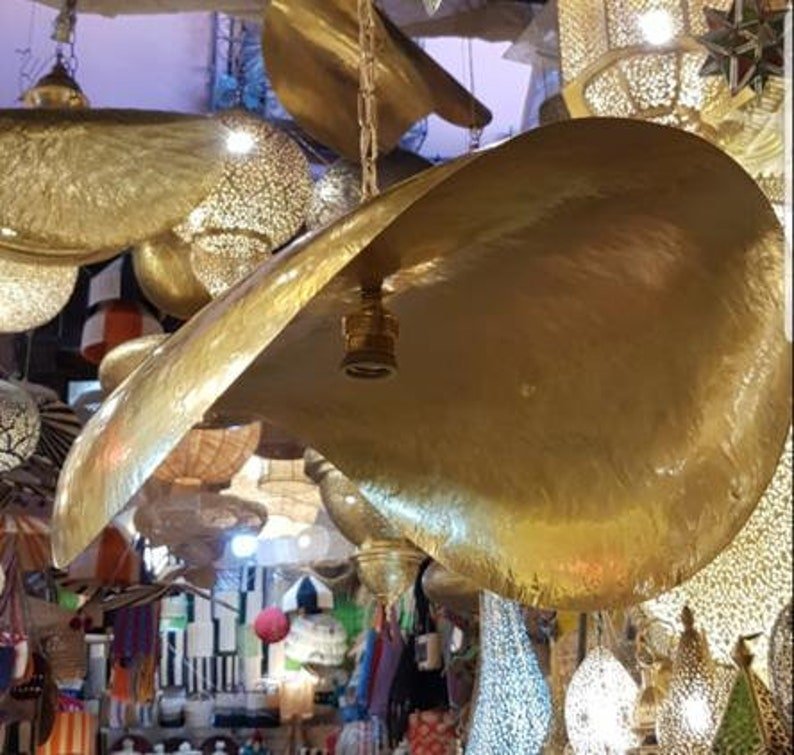 products-Lotuslamppendantlight4.jpg Gold Leaf Pendant Light, hammered Brass Light Fixture, Lotus lamp pendant light - Image 4