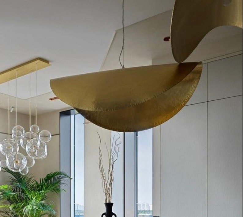 products-Lotuslamppendantlight5.jpg Gold Leaf Pendant Light, hammered Brass Light Fixture, Lotus lamp pendant light - Image 3