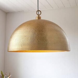 MCM Gold Dome Pendant Light — Hammered Brass Kitchen Island Lamp