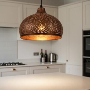 Perforated Copper Dome Pendant Light - Moroccan Style Kitchen Island Lighting - Modern Farmhouse Fixture