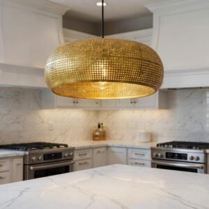 Handmade Moroccan Brass Pendant Light: Dome Ceiling Lamp, Kitchen Island Lighting