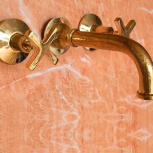 Engraved Brass Wall Mounted Faucet - Handmade Moroccan Bathroom Fixture