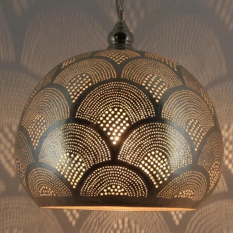 products-MoroccanBrassGlobeCeilingLamp2.jpg Bronze Pendant Light Fixture – Moroccan Brass Globe Ceiling Lamp, Handmade Hanging Lighting - Image 2