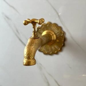 Unlacquered Brass Engraved Moroccan Faucet, Handmade Moroccan Faucet, Brass Wall Mount Water Tap.