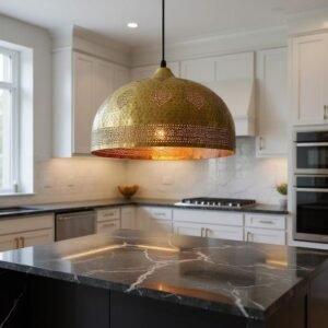 Handmade Brass Dome Pendant Light – Moroccan Style Kitchen Island Lighting Fixture