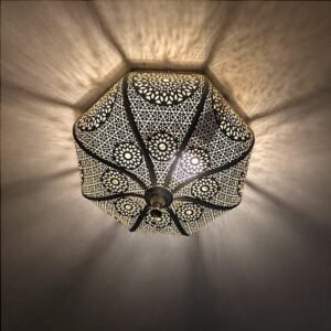 Moroccan Flush Mount Ceiling Light – Handmade Brass Fixture for Night Ambient Lighting