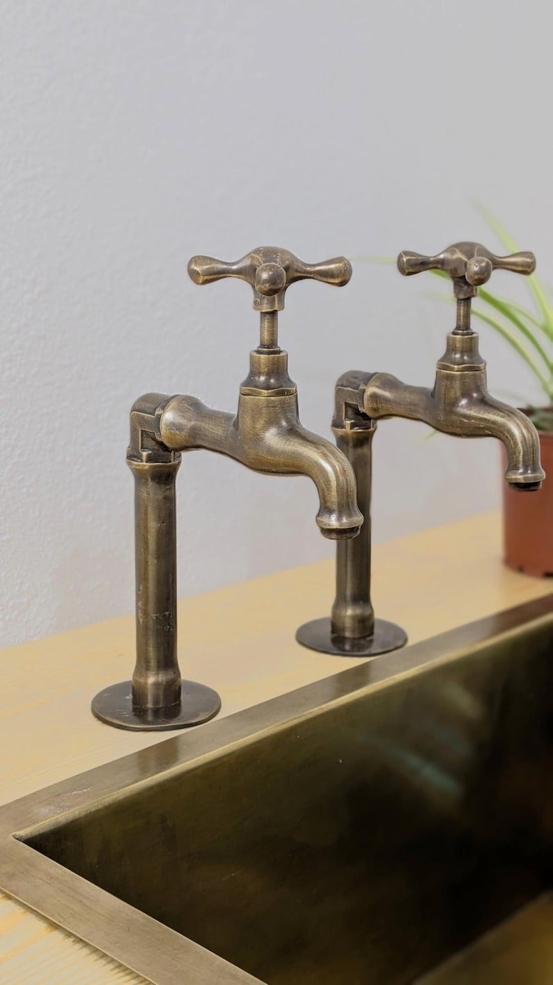 products-OldBronzeFinish3.jpg Brass Pillar Taps – Rustic Sink Pair – Old Bronze Finish - Image 7