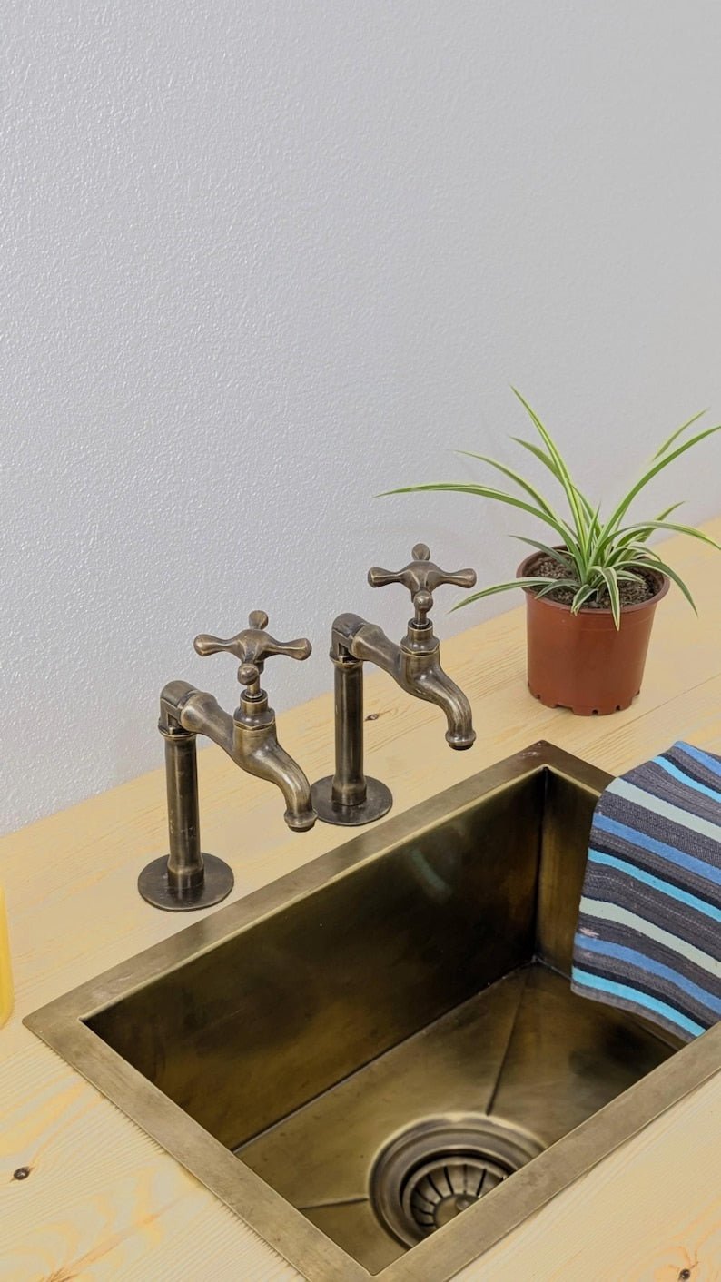 products-OldBronzeFinish4.jpg Brass Pillar Taps – Rustic Sink Pair – Old Bronze Finish - Image 2