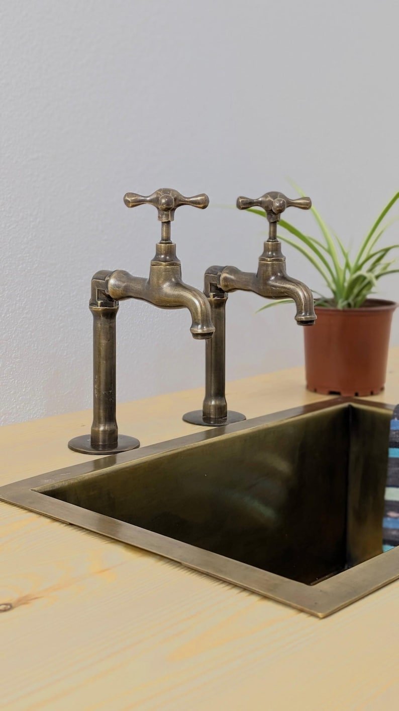 products-OldBronzeFinish5.jpg Brass Pillar Taps – Rustic Sink Pair – Old Bronze Finish